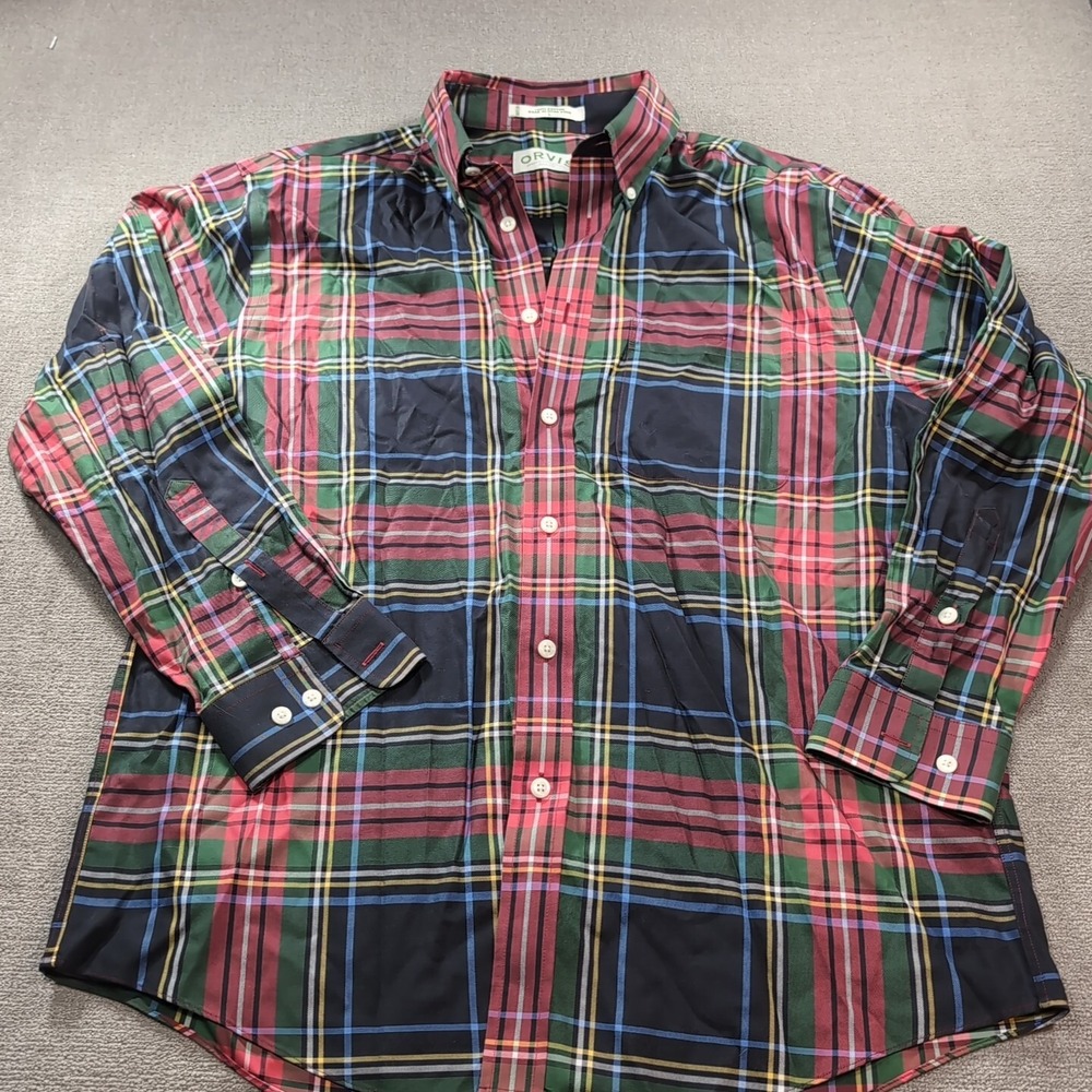 Orvis Men's Shirt Large long-sleeve plaid, 100% cotton button up Multicolor